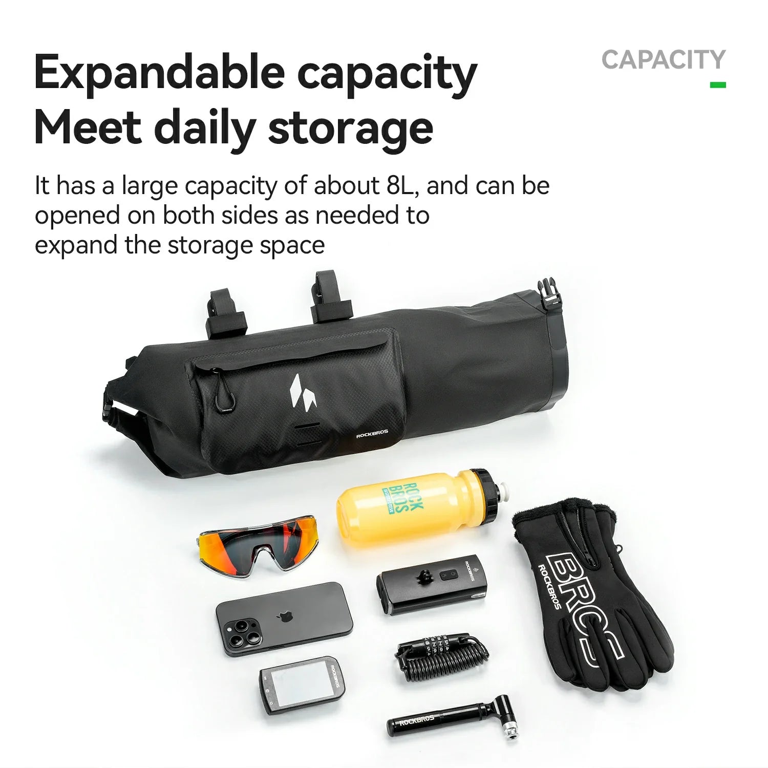 RideMate 100% Waterproof Bike Handlebar Bag 8L Double-sided Opening Expanded Capacity