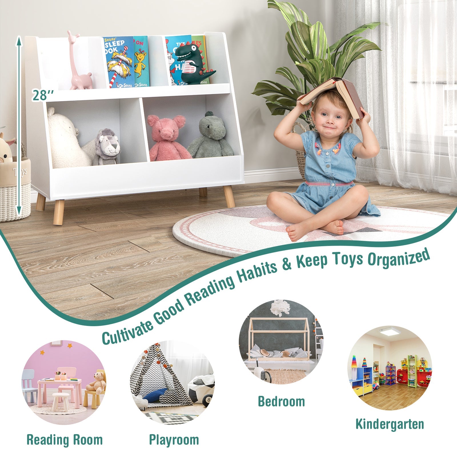 5-Cube Kids Bookshelf and Toy Organizer with Anti-Tipping Kits-White