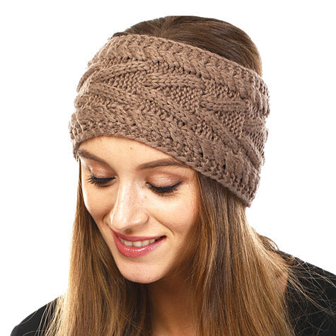 Wide Solid Cable Knit Earmuff Headband Ear Warmer