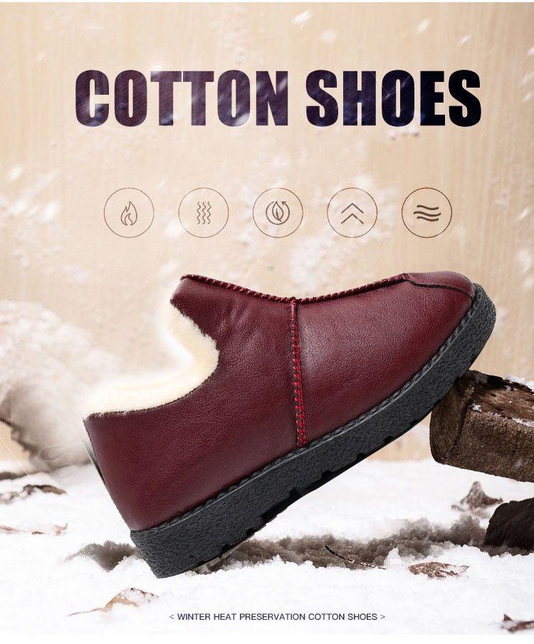 Women Winter Warm Luxury Shoes Waterproof Plush Leather Cotton Shoes Daily Home Non-slip Soft Sole Plush Lining Shoes Warm Fur Lined Booties Lace Up Flat Platform Elegant Comfortable Black Shoes