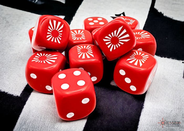WW2 dice Japan Opaque Red/white 16mm d6 Dice Block (12 dice) - PhishStones Products