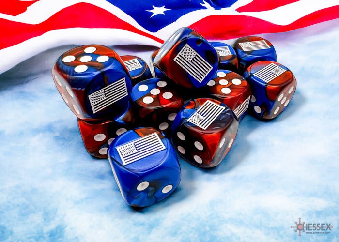 WW2 dice United States Gemini Blue - Red/white 16mm d6 Dice Block (12 dice) - PhishStones Products