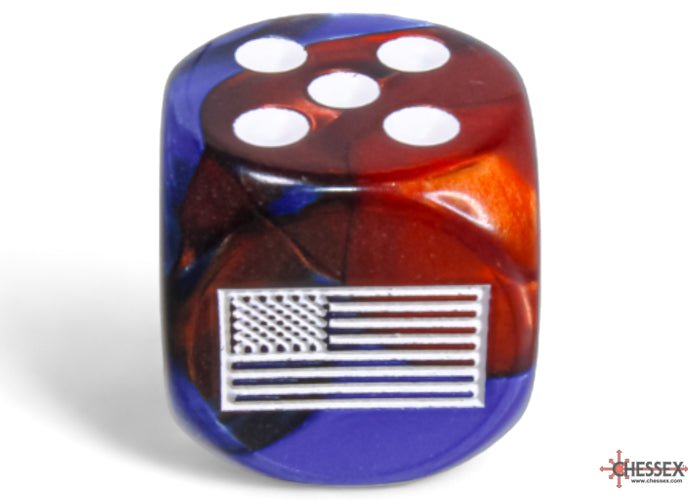 WW2 dice United States Gemini Blue - Red/white 16mm d6 Dice Block (12 dice) - PhishStones Products