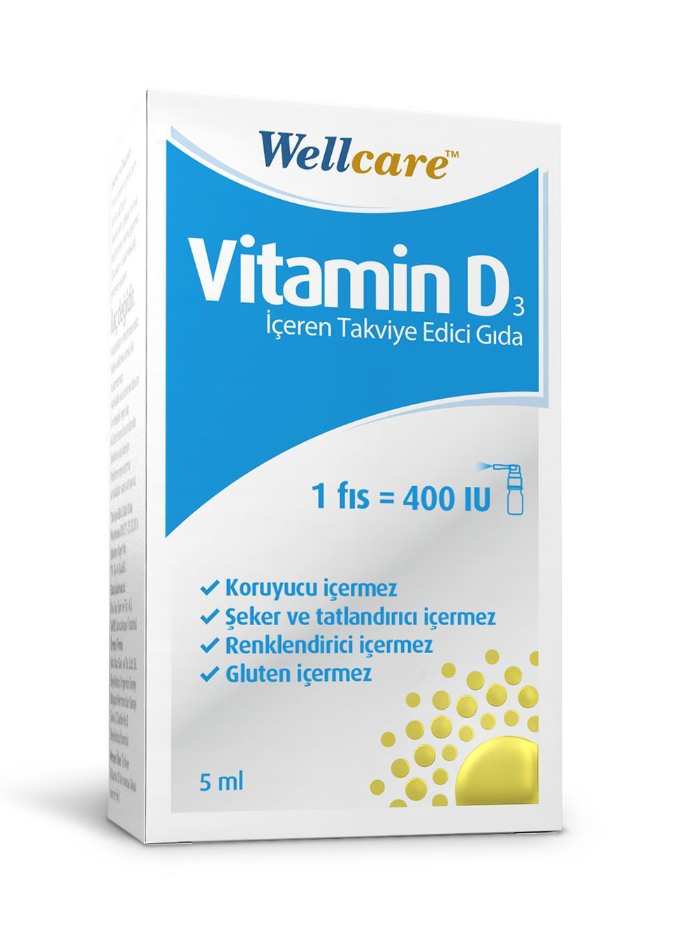 Wellcare Vitamin D3 400 IU Supplement Spray - Supports Bone Health & Immune Function, Easy-to-Use Spray Format