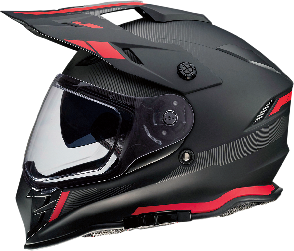 Z1R, Z1R Range Helmet - Uptake Black/Red, Small - Versatile Motorcycle Helmet with Drop-Down Sun Visor and Removable Lining