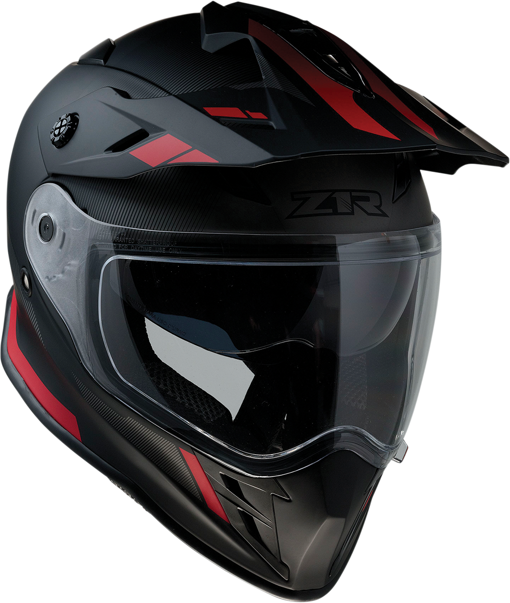 Z1R, Z1R Range Helmet - Uptake Black/Red, Small - Versatile Motorcycle Helmet with Drop-Down Sun Visor and Removable Lining