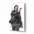 Suited Gunman Ink Splash Gray Glass Wall Art