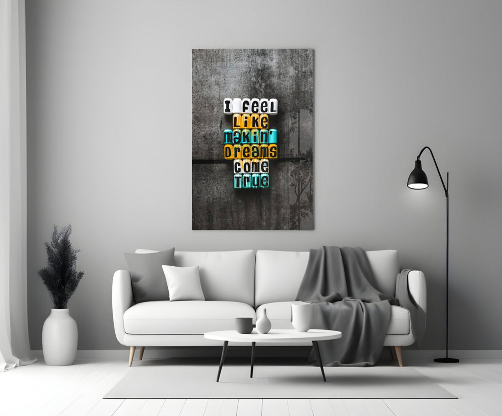 Makin Dreams Come True Letter Blocks Glass Wall Art