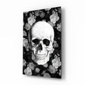Monochrome Rose Garden Skull Glass Wall Art