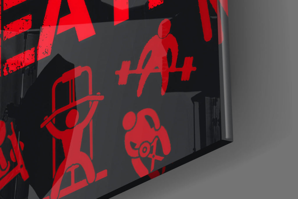 Red Gym Icons Eat Lift Sleep Repeat Glass Wall Art