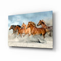 Chestnut Herd Running in Dust Glass Wall Art