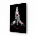 Praying Hands Red Rosary Cross Glass Wall Art