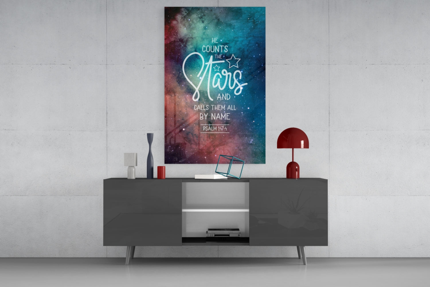 He Counts The Stars Nebula Quote Glass Wall Art