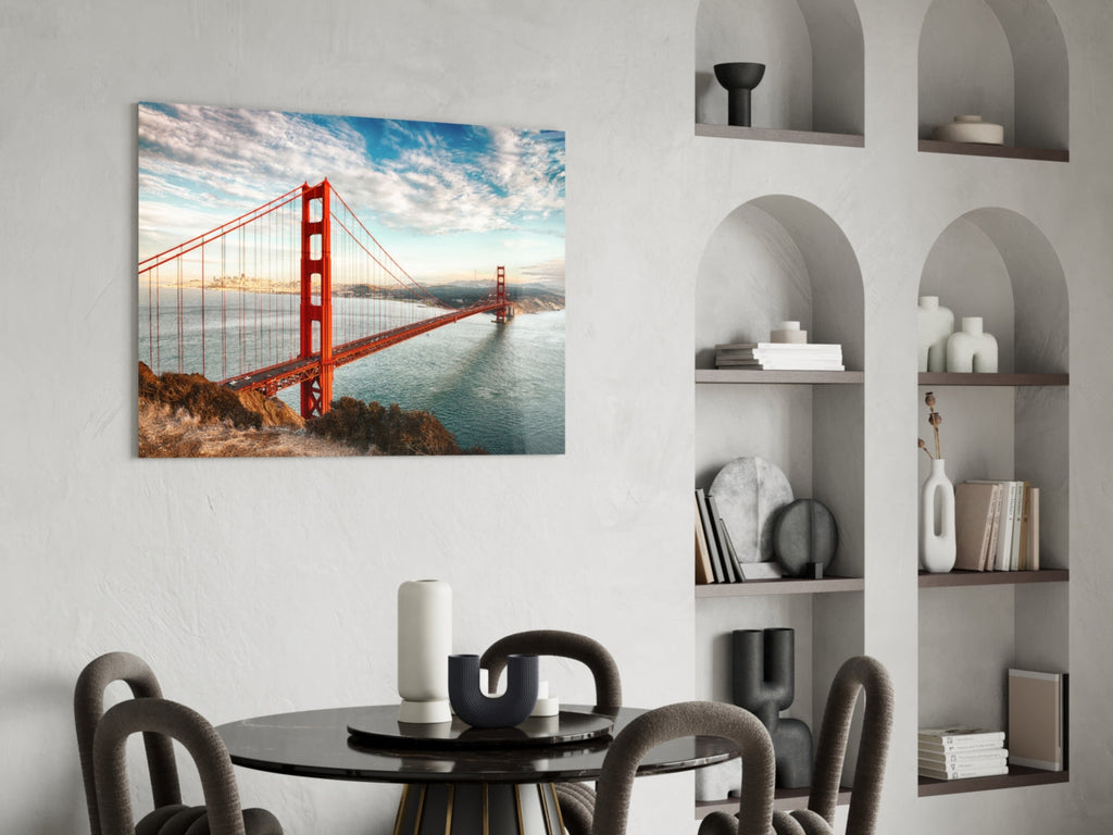 Golden Gate Bridge Daylight Cliff View Glass Wall Art