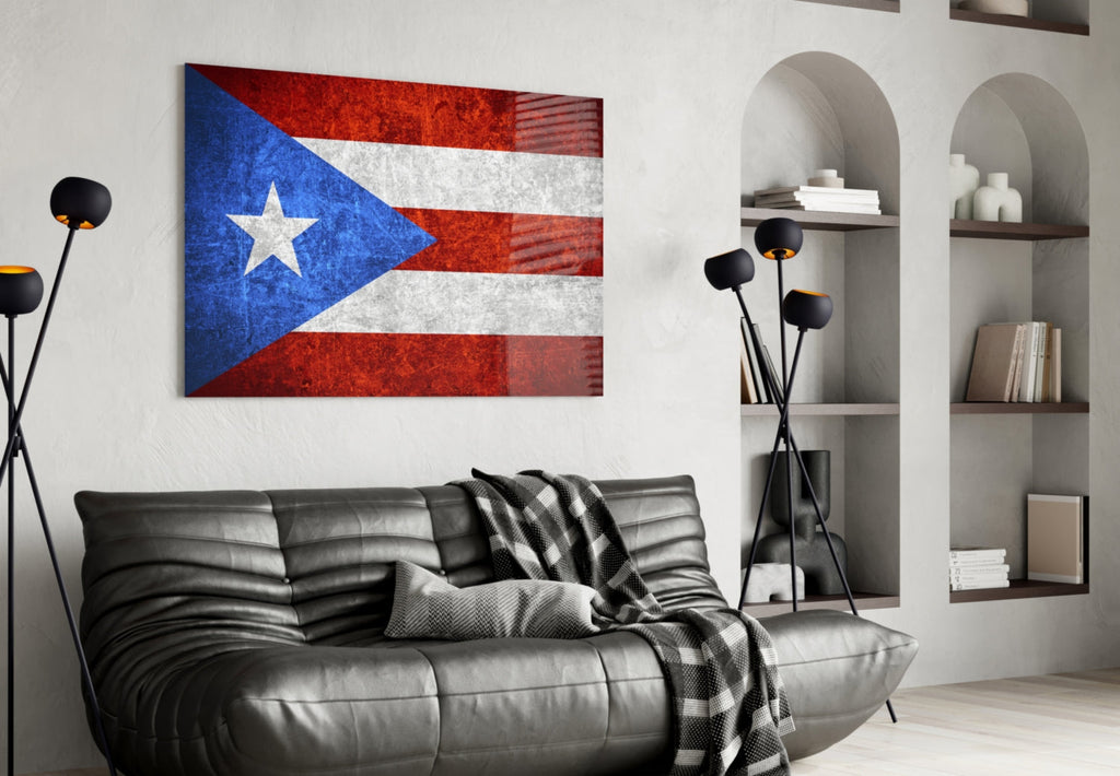 Dark Grunge Puerto Rico Lone Star Flag Glass Wall Art