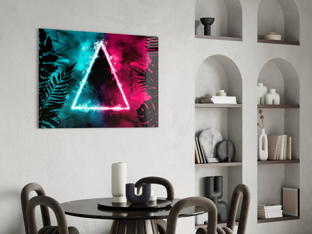 Neon Triangle Tropical Leaves Glass Wall Art