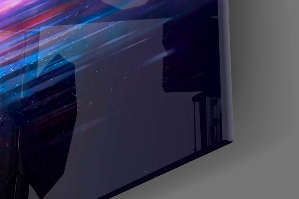 Neon Halo Pyramid Retrowave Glass Wall Art