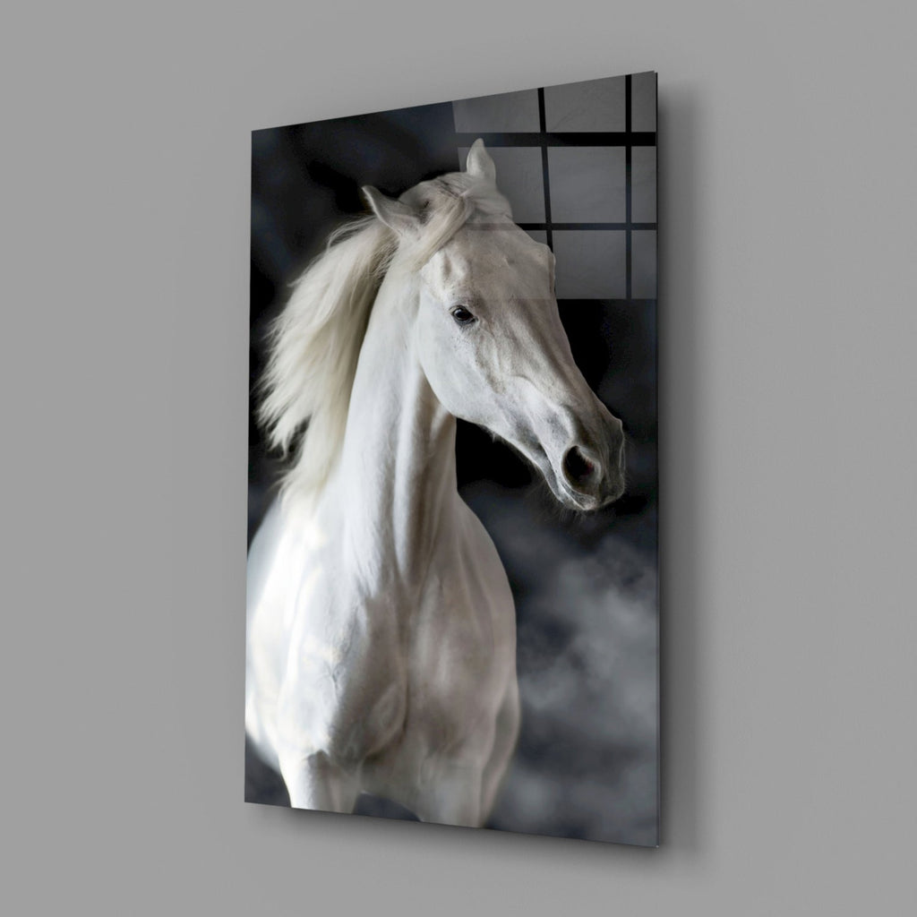 Flowing Mane White Stallion Glass Wall Art