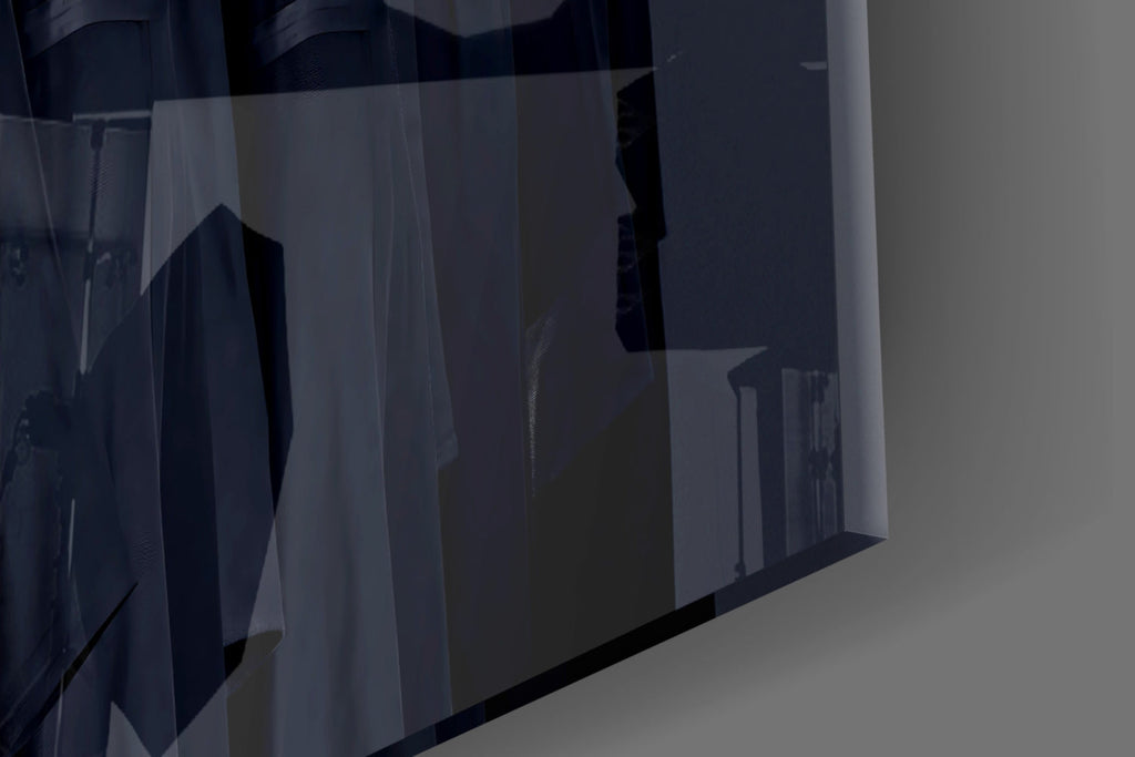Hooded Figures in Shadow Glass Wall Art