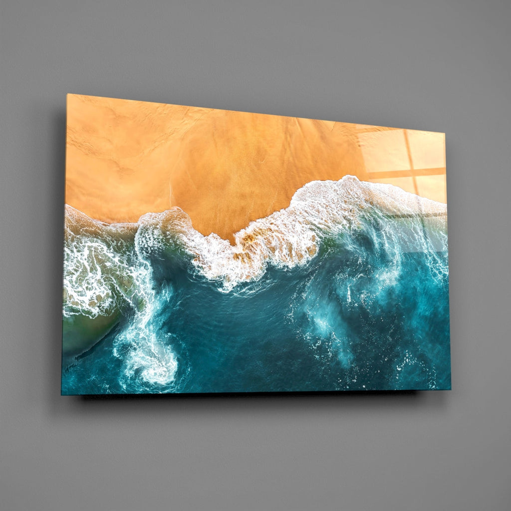 Amber Sand Ocean Aerial Glass Wall Art