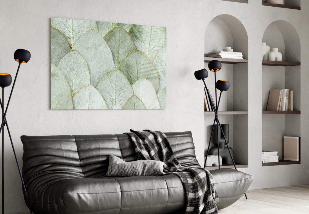 Sage Eucalyptus Leaf Layers Glass Wall Art