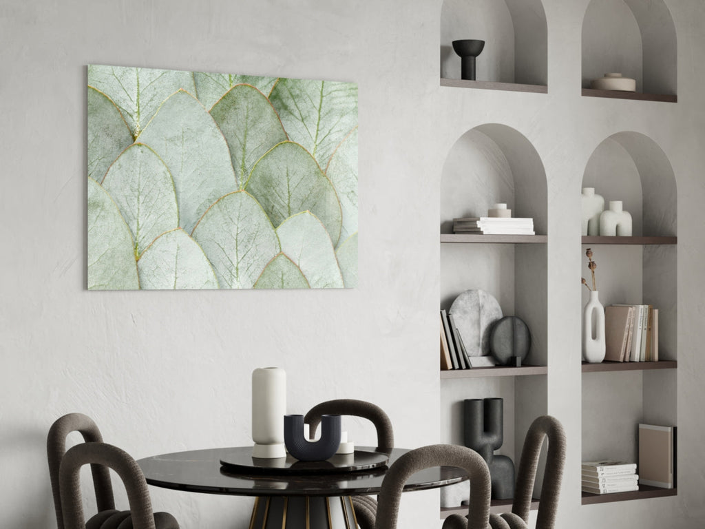 Sage Eucalyptus Leaf Layers Glass Wall Art