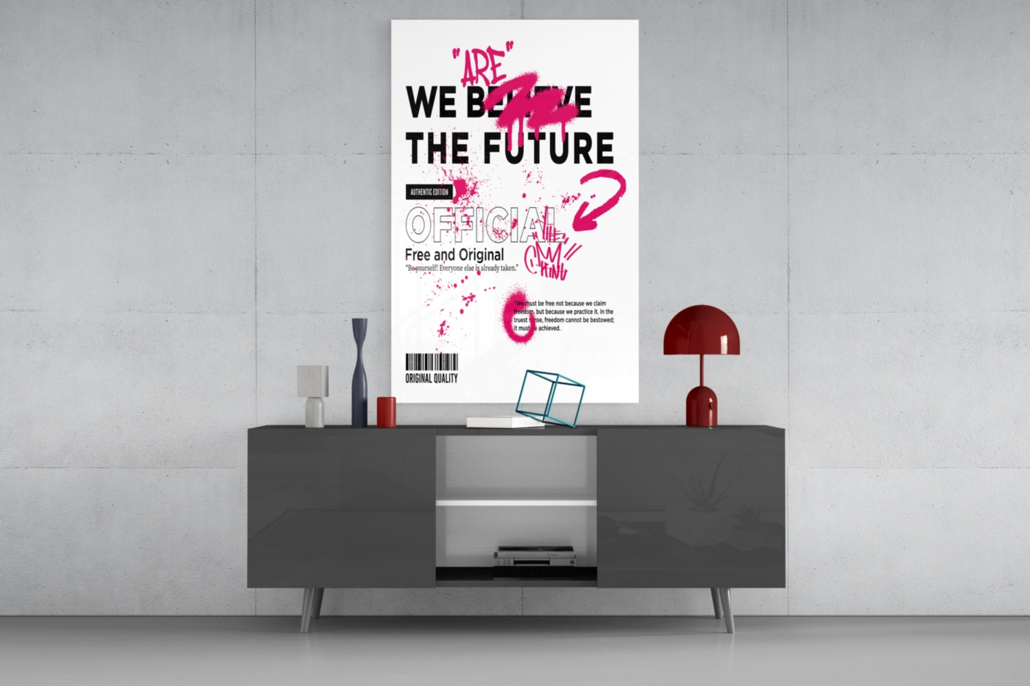 Pink Spray Tag White Streetwear Type Glass Wall Art