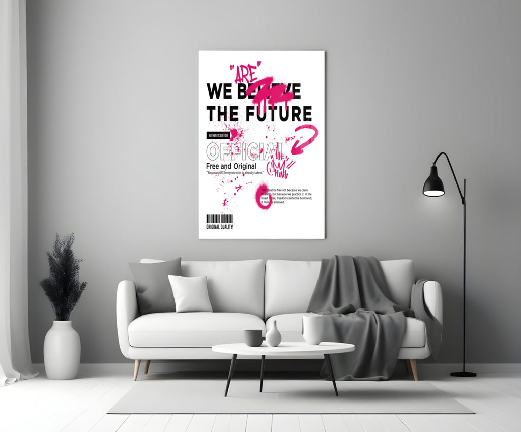 Pink Spray Tag White Streetwear Type Glass Wall Art