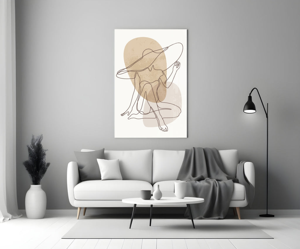 Seated Hat Woman Figure Glass Wall Art