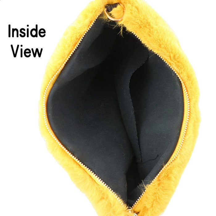 Zipper Closure  Solid Faux Fur Crossbody Bag